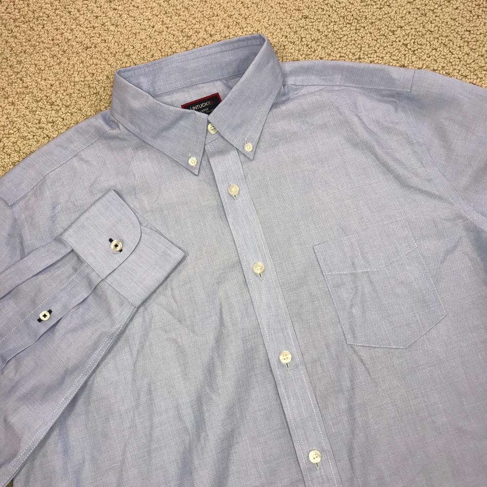 UNTUCKit Mens Large Blue Wrinkle Free Regular Fit Button Down Long Sleeve Shirt
